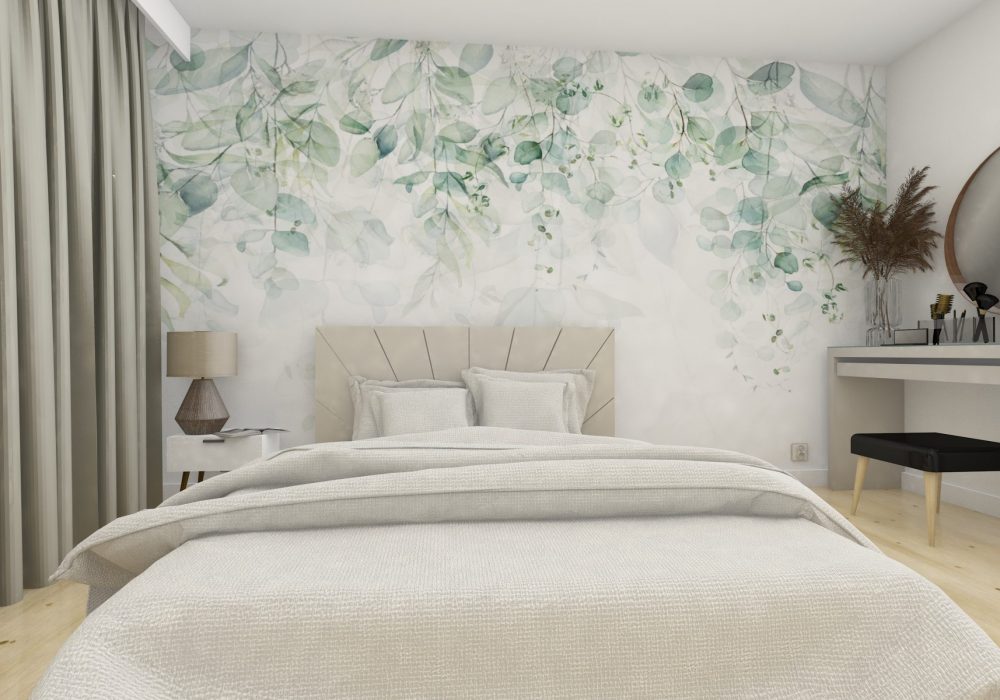 Pokój dla nastolatki w wersji z kwiecistą tapetą.