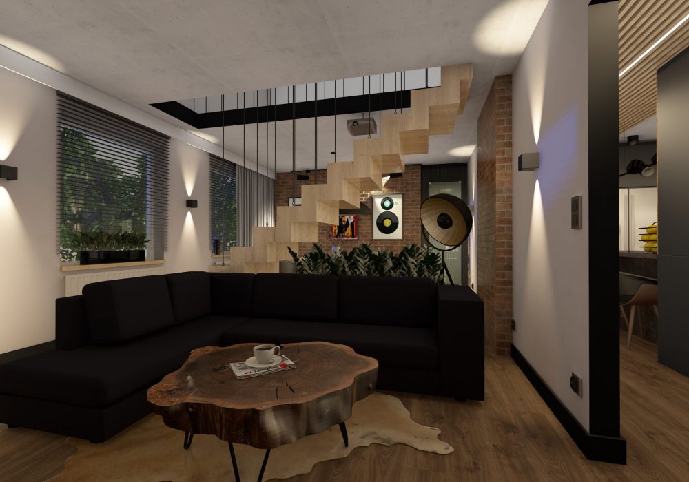Projekt mieszkania w stylu loft.