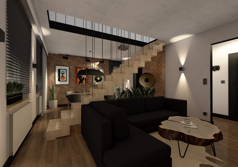Projekt mieszkania w stylu loft.